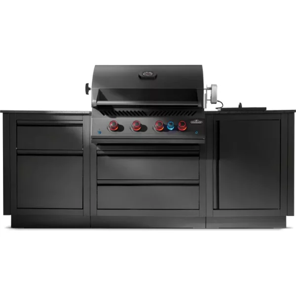 Napoleon Outdoor Küche Oasis Compact 106 Mattschwarz mit BIG32-1 Einbaugrill und Einbau SIZZLE ZONE