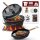 4,5 L mit Füße Eingebrannter Dutch Oven Set – inkl. 2in1 Deckelheber + Bürste + Pflegepaste + Rezeptbuch + Gebrauchsanweisung  – Schmortopf Doppelfunktion [für 2–4 Personen]