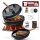 7 L ohne Füße  Eingebrannter Dutch Oven Set – inkl. 2in1 Deckelheber + Untersetzer + Bürste + Pflegepaste + Rezeptbuch + Gebrauchsanweisung – Schmortopf Doppelfunktion [für 3–6 Personen]