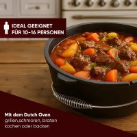 12 L ohne Füße Eingebrannter Dutch Oven Set – inkl. 2in1 Deckelheber + Untersetzer + Bürste + Pflegepaste + Rezeptbuch + Gebrauchsanweisung – Schmortopf Doppelfunktion  [für 10-16 Personen]