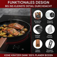 Eingebrannte Gusseisenpfanne 30cm – inkl. Ringreinige + Pflegepaste + Griffschutz aus echtem Leder + Rezeptbuch + Gebrauchsanweisung