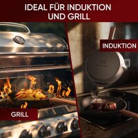 Eingebrannte Gusseisenpfanne 30cm – inkl. Ringreinige + Pflegepaste + Griffschutz aus echtem Leder + Rezeptbuch + Gebrauchsanweisung