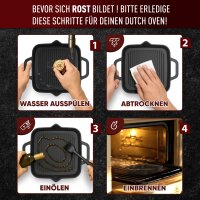 Eingebrannte Grillpfanne 30cm – inkl. Pflegepaste + Ringreiniger + Rezeptbuch + Gebrauchsanweisung