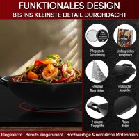 Eingebrannte Wok Pfanne 36cm –  inkl. Pflegepaste + Ringreiniger + Grillhandschuhe + Rezeptbuch + Gebrauchsanweisung