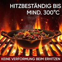 Eingebrannte Wok Pfanne 36cm –  inkl. Pflegepaste + Ringreiniger + Grillhandschuhe + Rezeptbuch + Gebrauchsanweisung