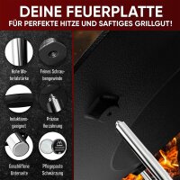 Eingebrannter runde Gusseisen-Grillplatte Ø 42cm mit 3 Edelstahl-Beinen – inkl. Pflegepaste + Rezeptbuch + Gebrauchsanweisung