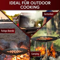 Eingebrannter runde Gusseisen-Grillplatte Ø 42cm mit 3 Edelstahl-Beinen – inkl. Pflegepaste + Rezeptbuch + Gebrauchsanweisung