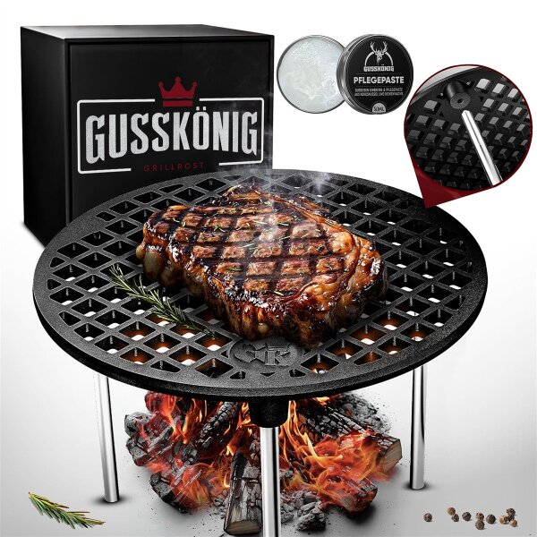Eingebrannter Grillrost 20cm mit Beinen – inkl. Pflegepaste + Rezeptbuch + Gebrauchsanweisung