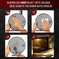 Eingebrannter Grillrost 20cm mit Beinen – inkl. Pflegepaste + Rezeptbuch + Gebrauchsanweisung