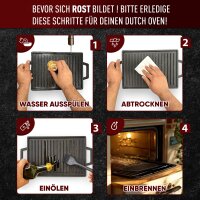 Eingebrannter Grillplatte mit Griffen, 33 cm – inkl. Pflegepaste + Rezeptbuch + Gebrauchsanweisung