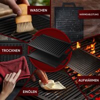 Eingebrannter Grillplatte mit Griffen, 33 cm – inkl. Pflegepaste + Rezeptbuch + Gebrauchsanweisung