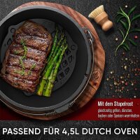 Gusseisen Stapelrost für Dutch Oven [4,5L] zum Dünsten von Lebensmitteln  inkl Pflegepaste